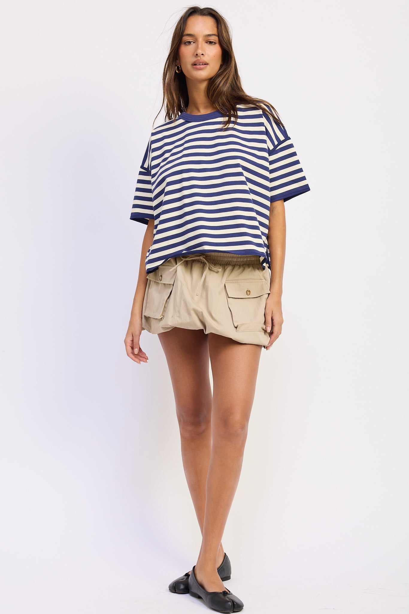 Fenella Top in Navy Ivory Stripe - back view