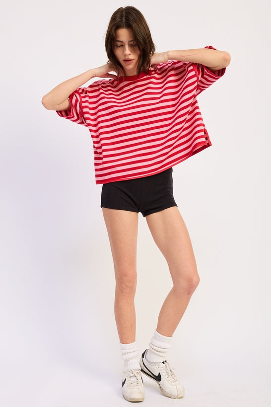 Fenella Top in Black Ivory Stripe - knotted casual styling