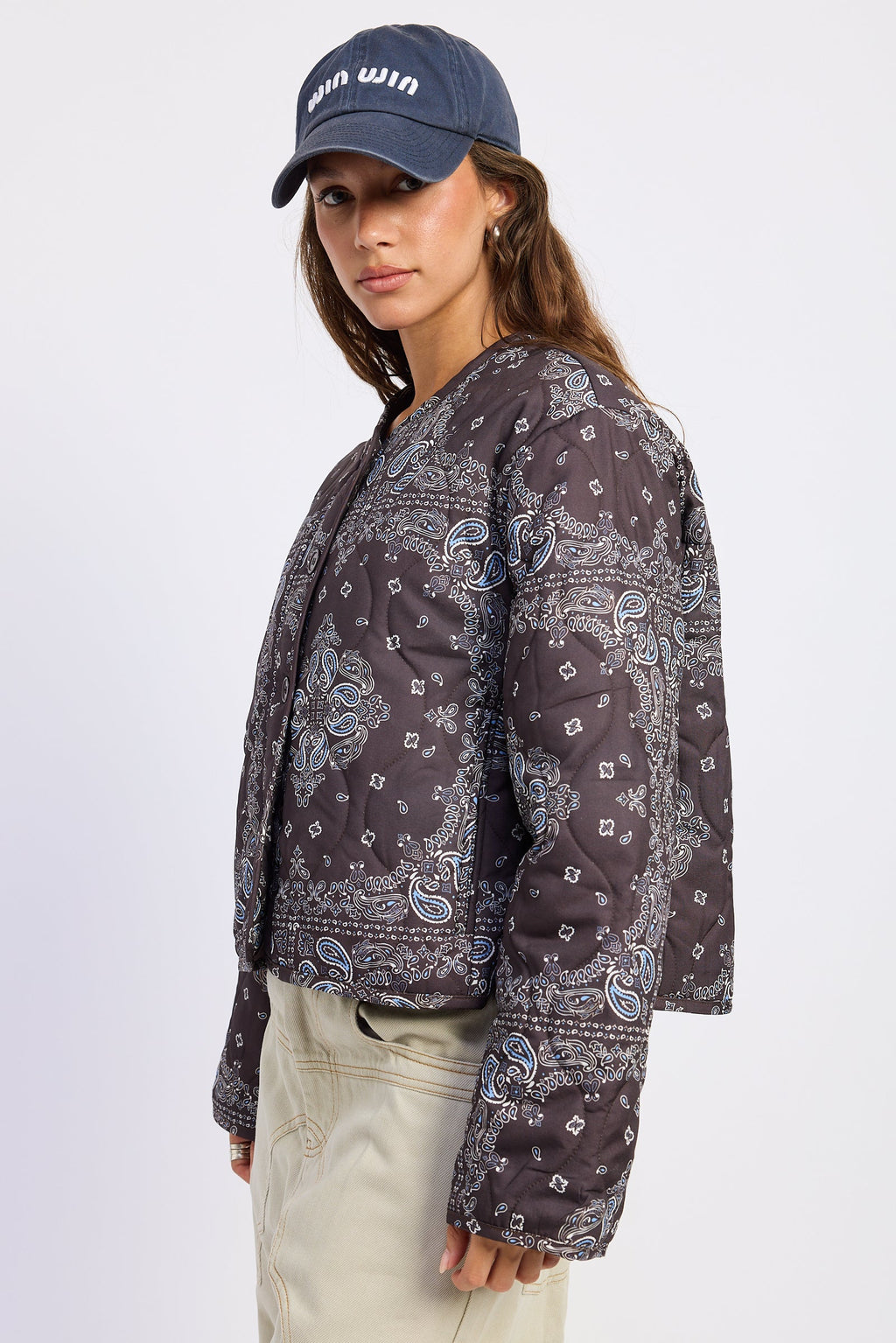 Penelope Jacket in chocolate paisley - detail view