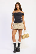 Off Shoulder Sweater Knit Top in dark grey, back view