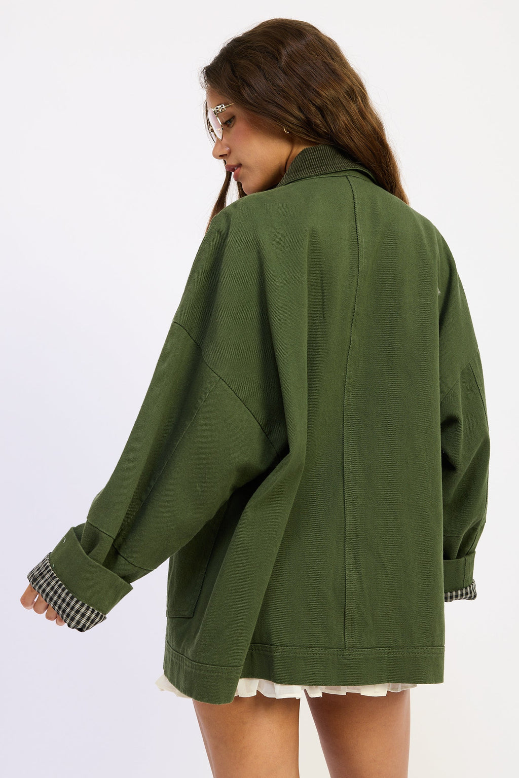 Washed Twill Utility Jacket in olive, side view