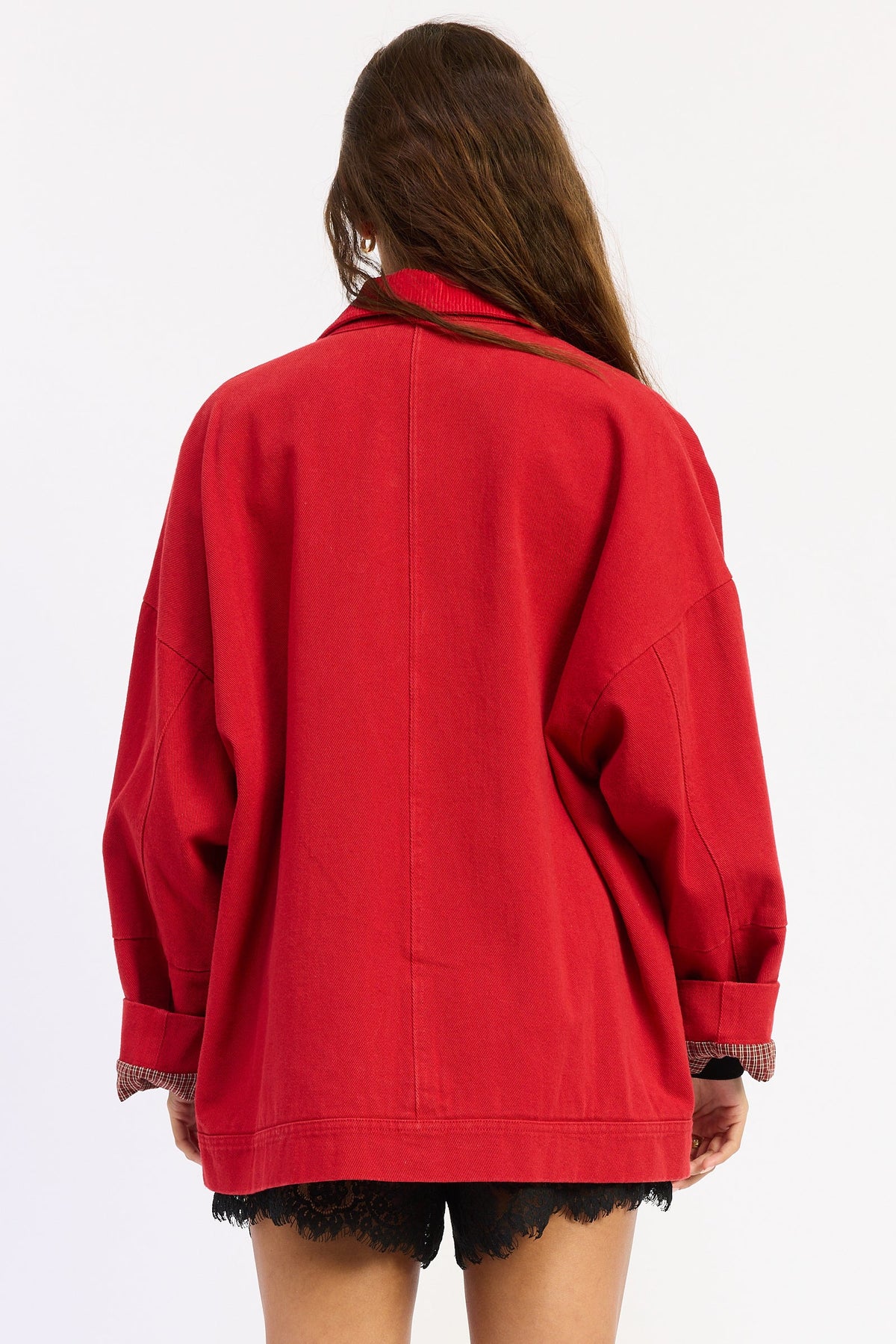 Washed Twill Utility Jacket in red, side view