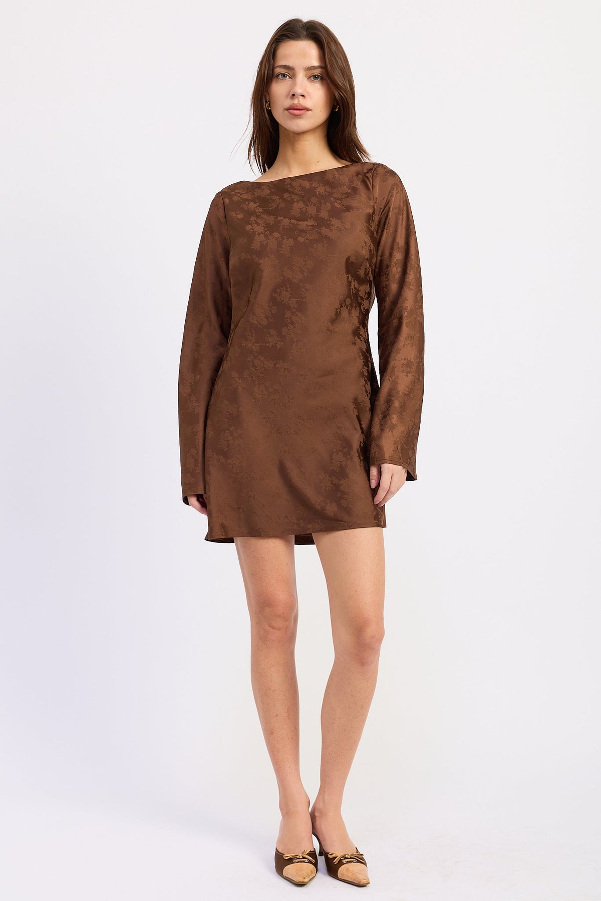 Faelina long sleeve gingham mini dress in red and brown - view 5