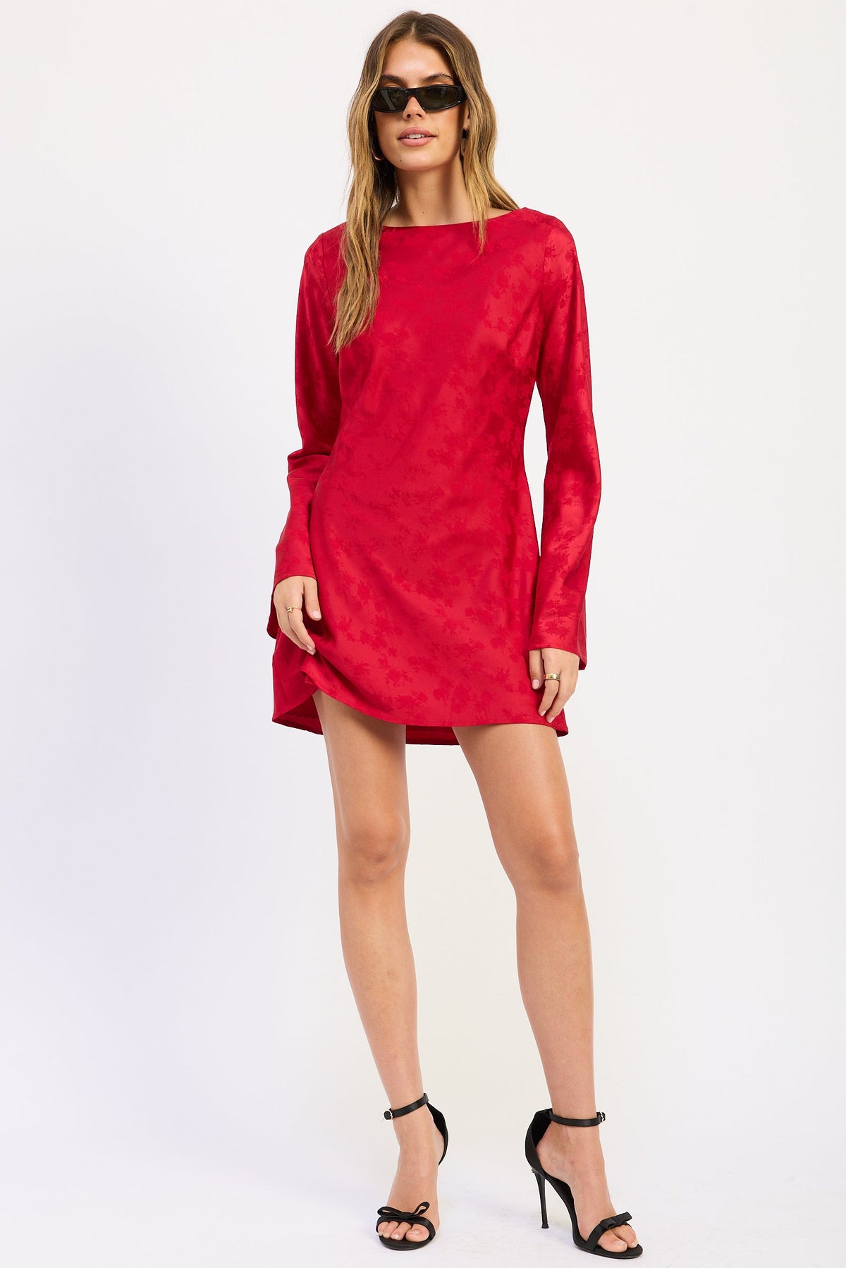 Faelina long sleeve gingham mini dress in red and brown - view 1