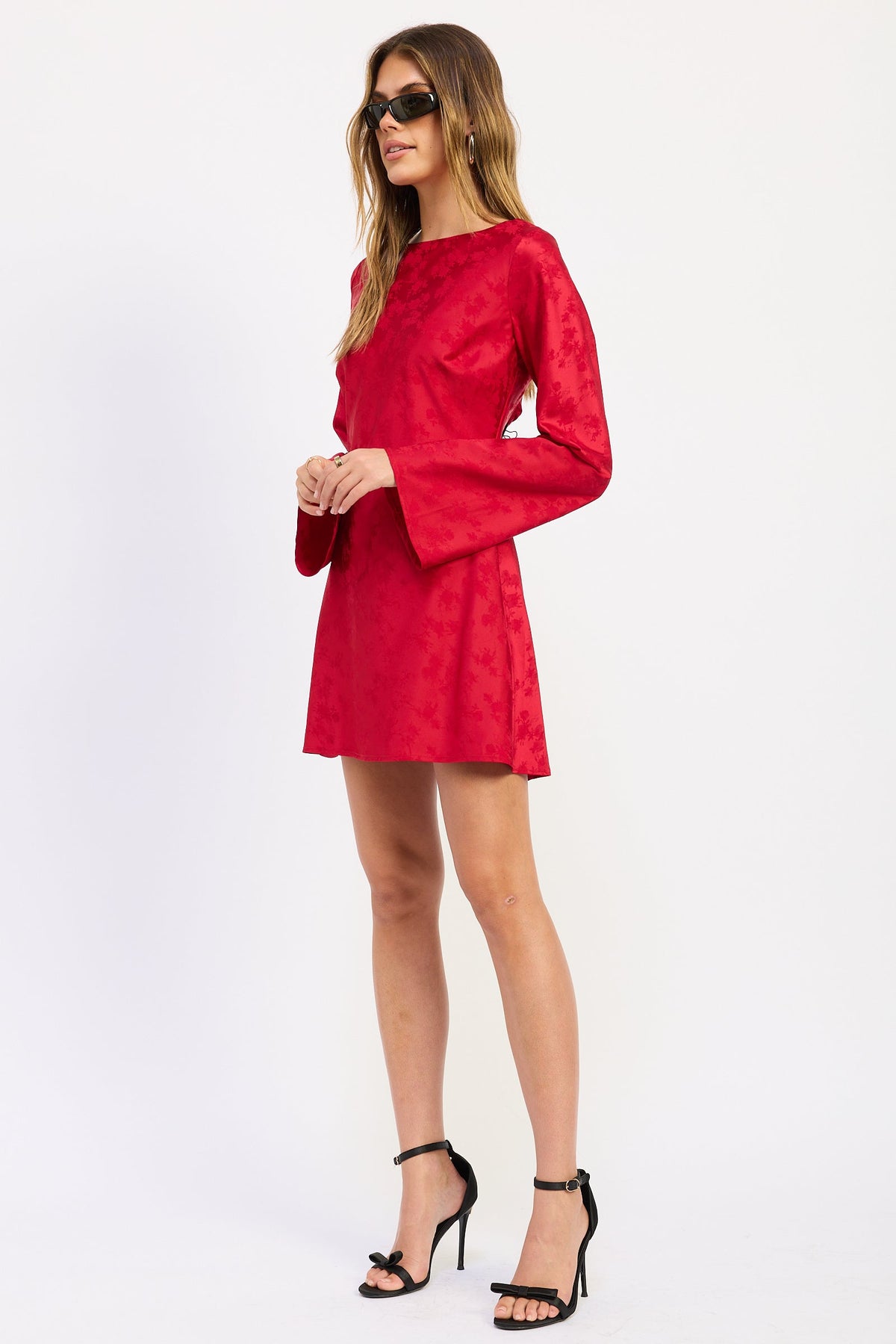 Faelina long sleeve gingham mini dress in red and brown - view 3