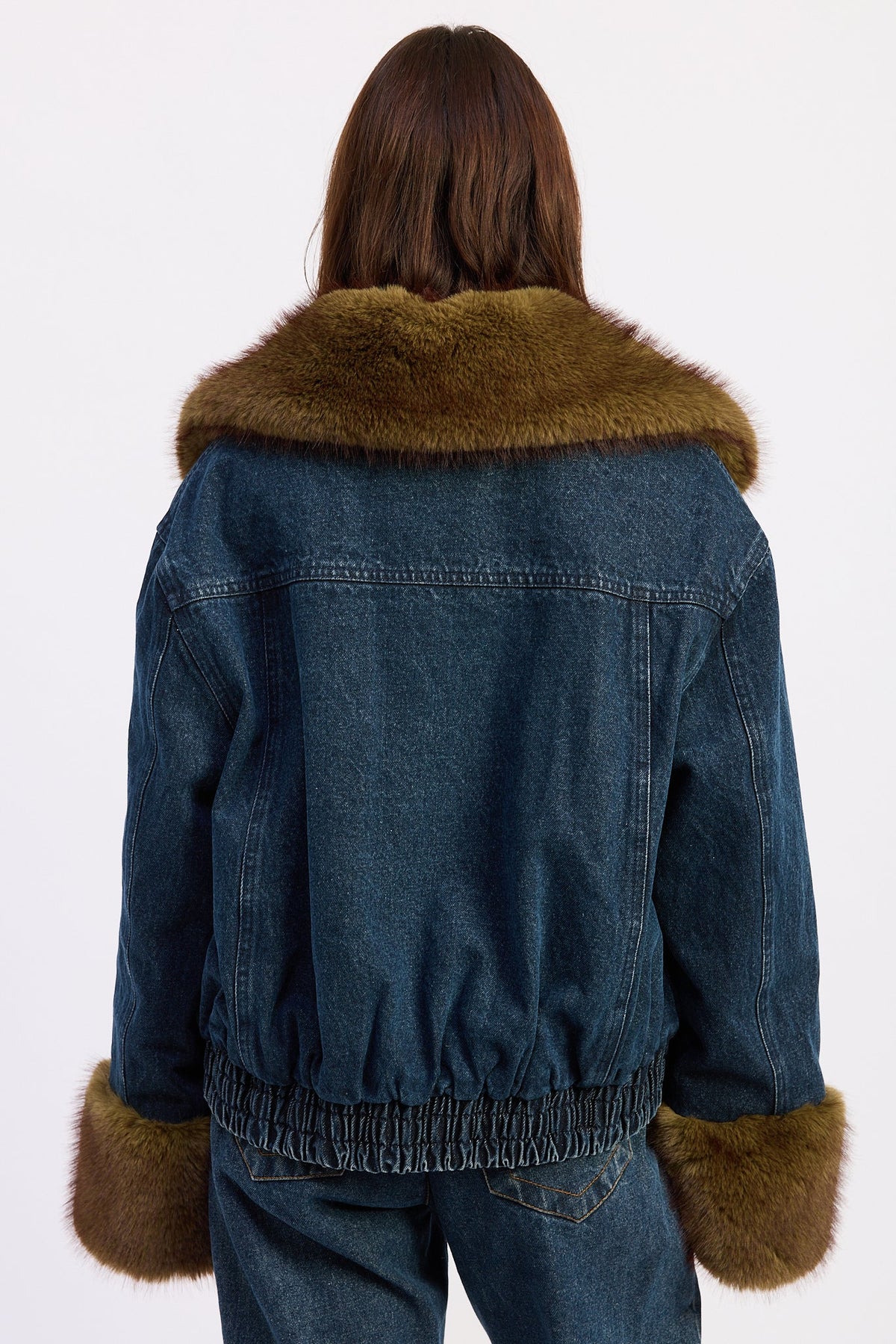 Mavi dark denim faux fur button-up jacket - view 3