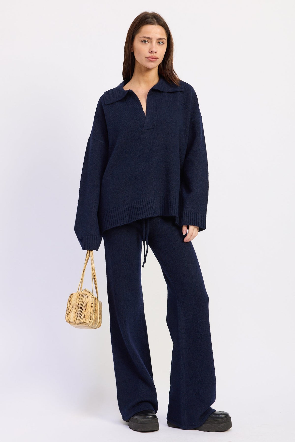 Aramelle navy oversized collared sweater - view 4