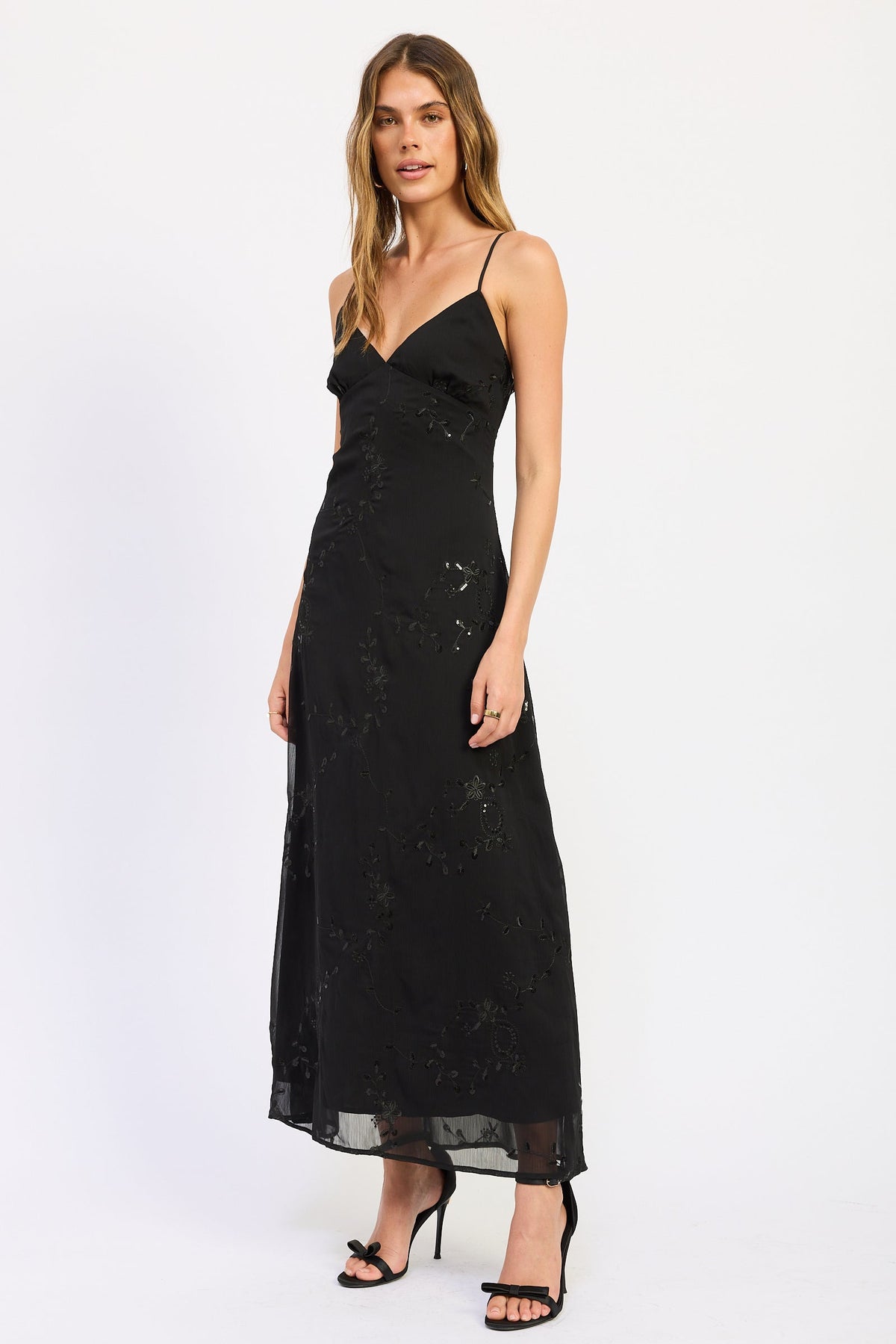 Black V-neck Arlet maxi dress with elastic straps - view 2