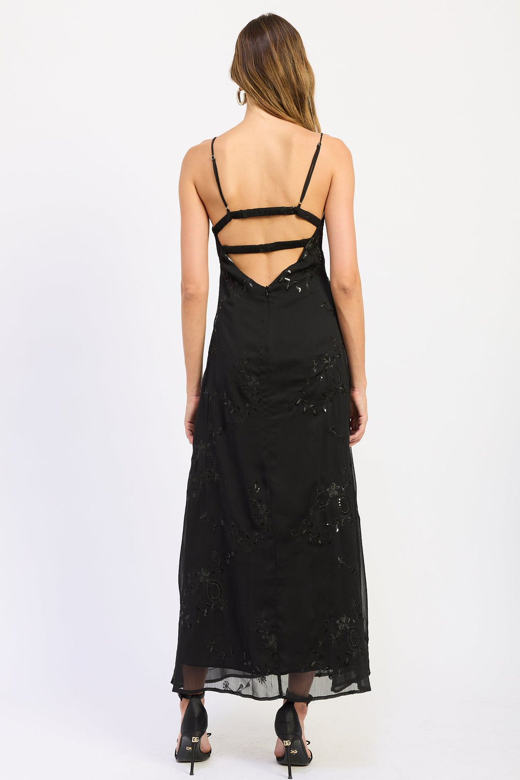 Black V-neck Arlet maxi dress with elastic straps - view 3