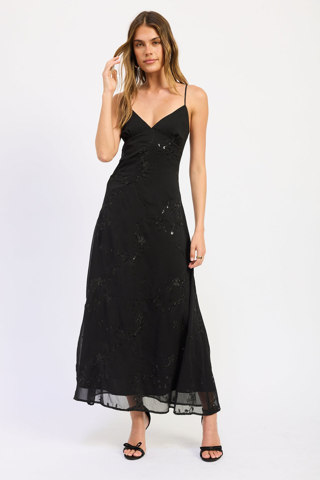 Black V-neck Arlet maxi dress with elastic straps - view 1