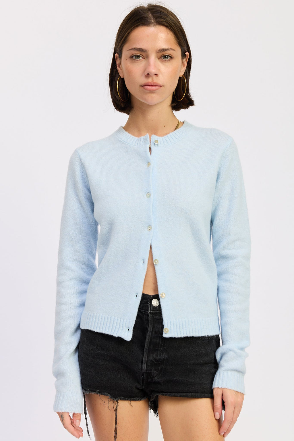 Kaia Cardigan in baby blue - front view