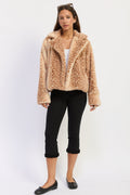 Fawn Print Faux Fur Jacket in blush, front view