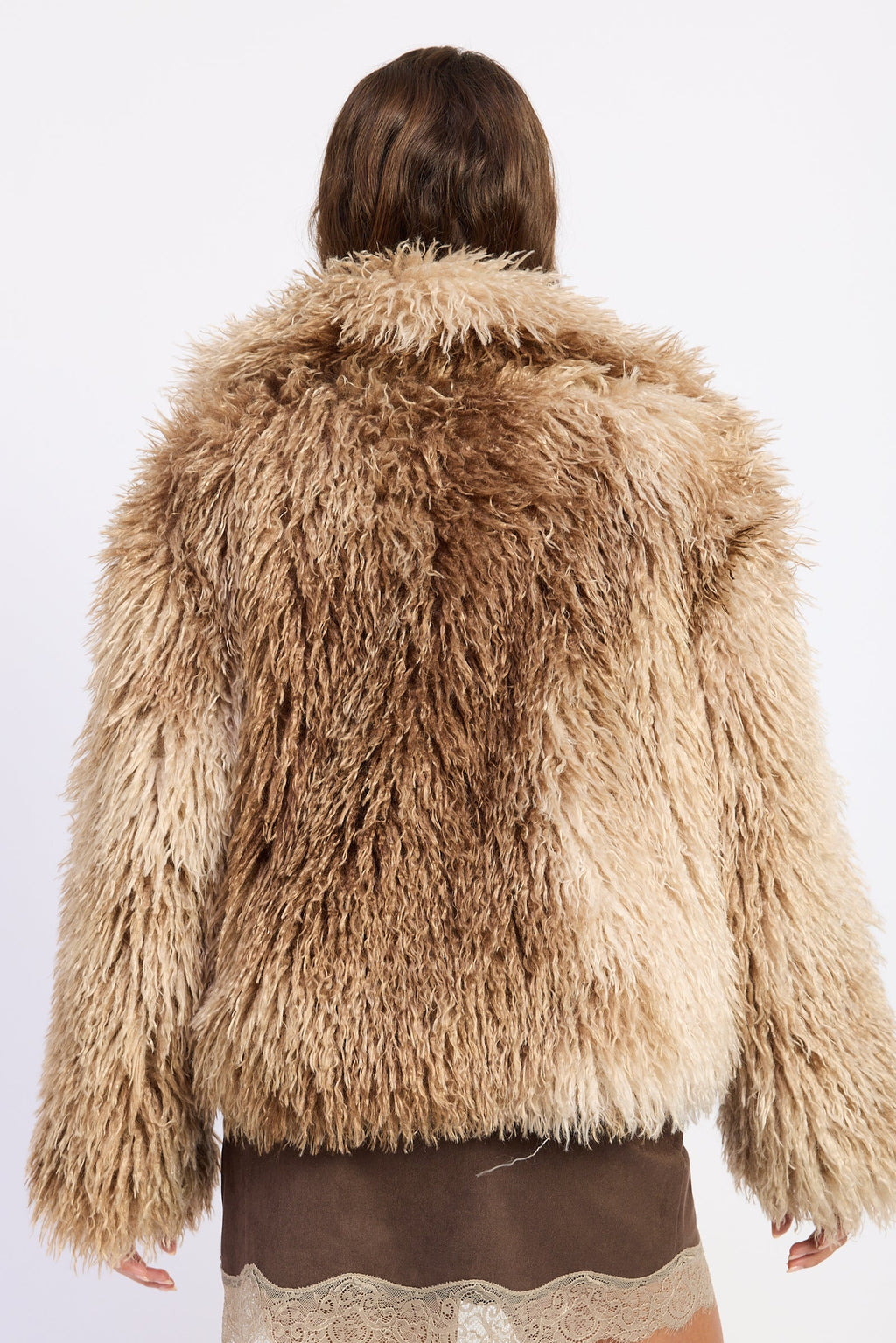 Zafrina brown tie dye oversized faux fur coat - view 3