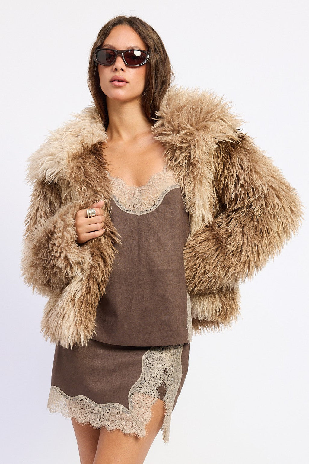 Zafrina brown tie dye oversized faux fur coat - view 1
