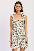 Pia Mini Dress in Ivory Black - styled outfit full length view
