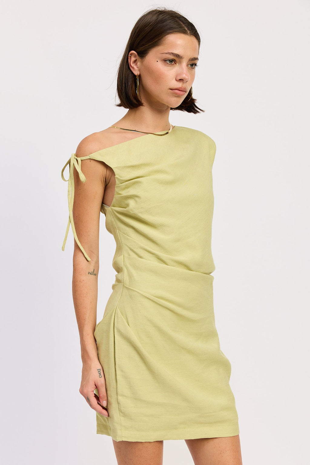 Riven Mini Dress in Lime - back view