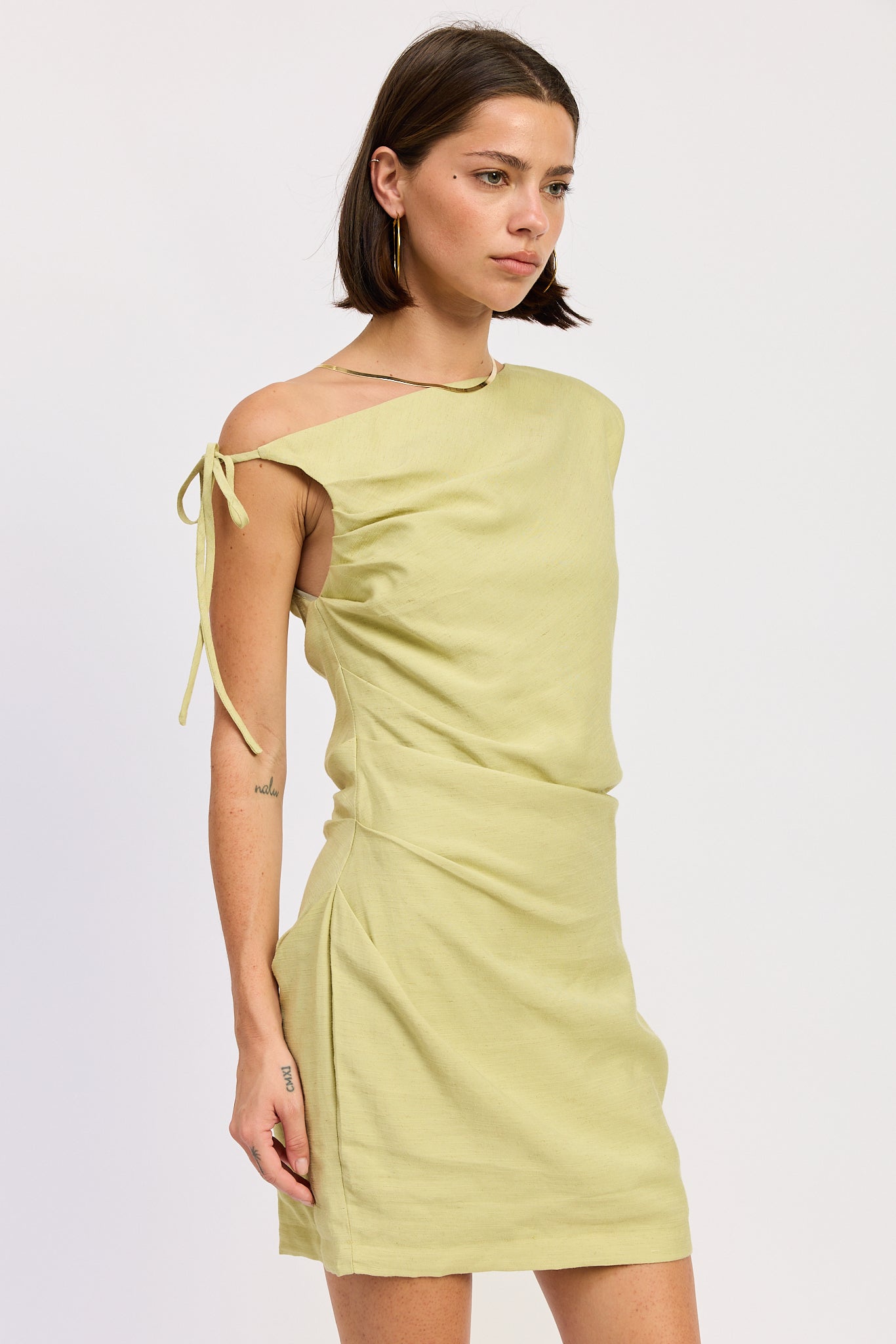 Riven Mini Dress in Lime - back view