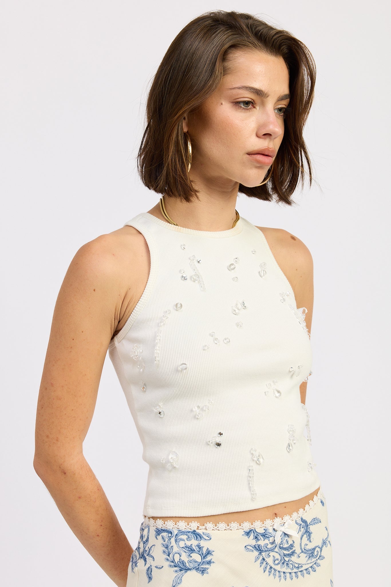 Charlotte Top in Off-White - back view showing racer back detail