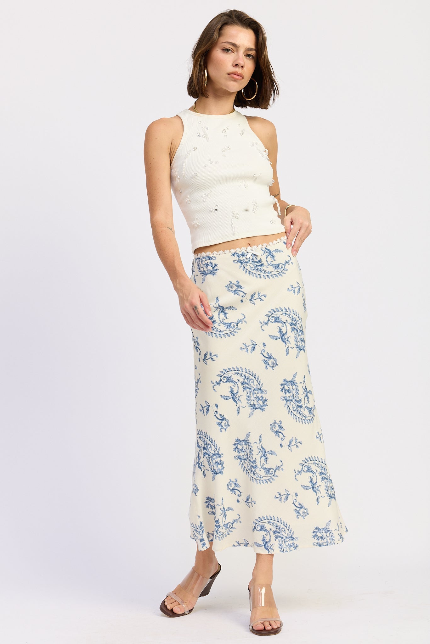 Charlotte Top in Off-White - styled outfit view