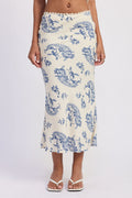 Amarine Midi Skirt in Ivory Blue - styled outfit full length view
