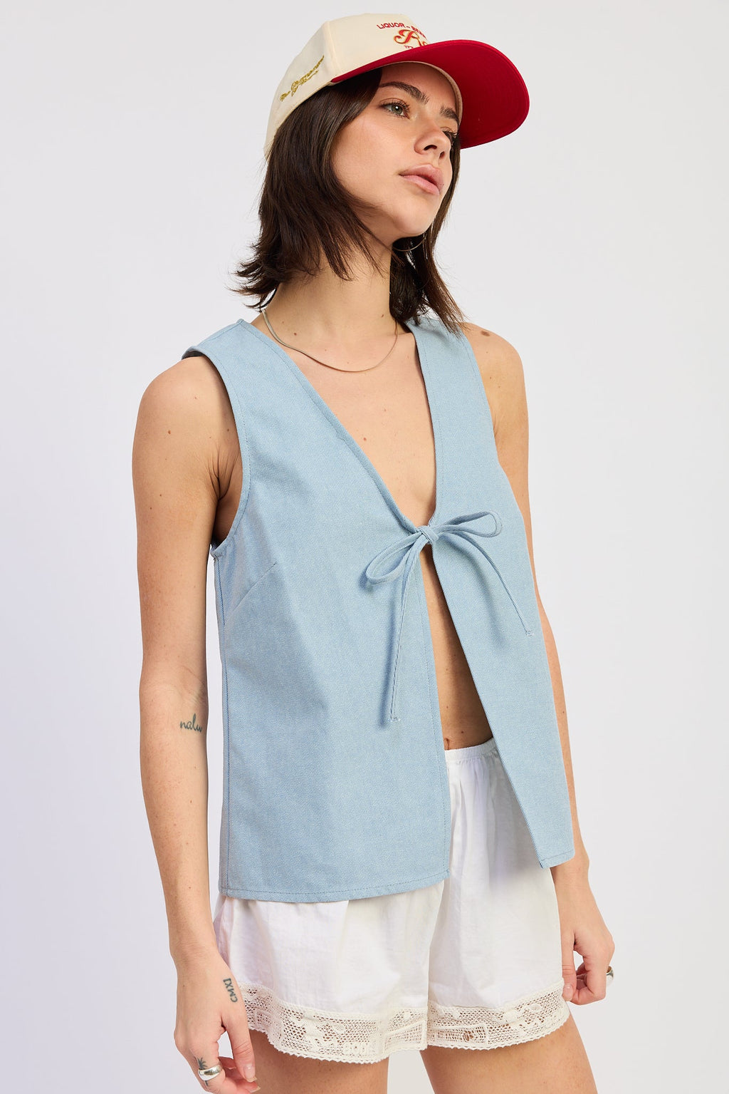 Nisa Vest Top in Washed Blue - back view