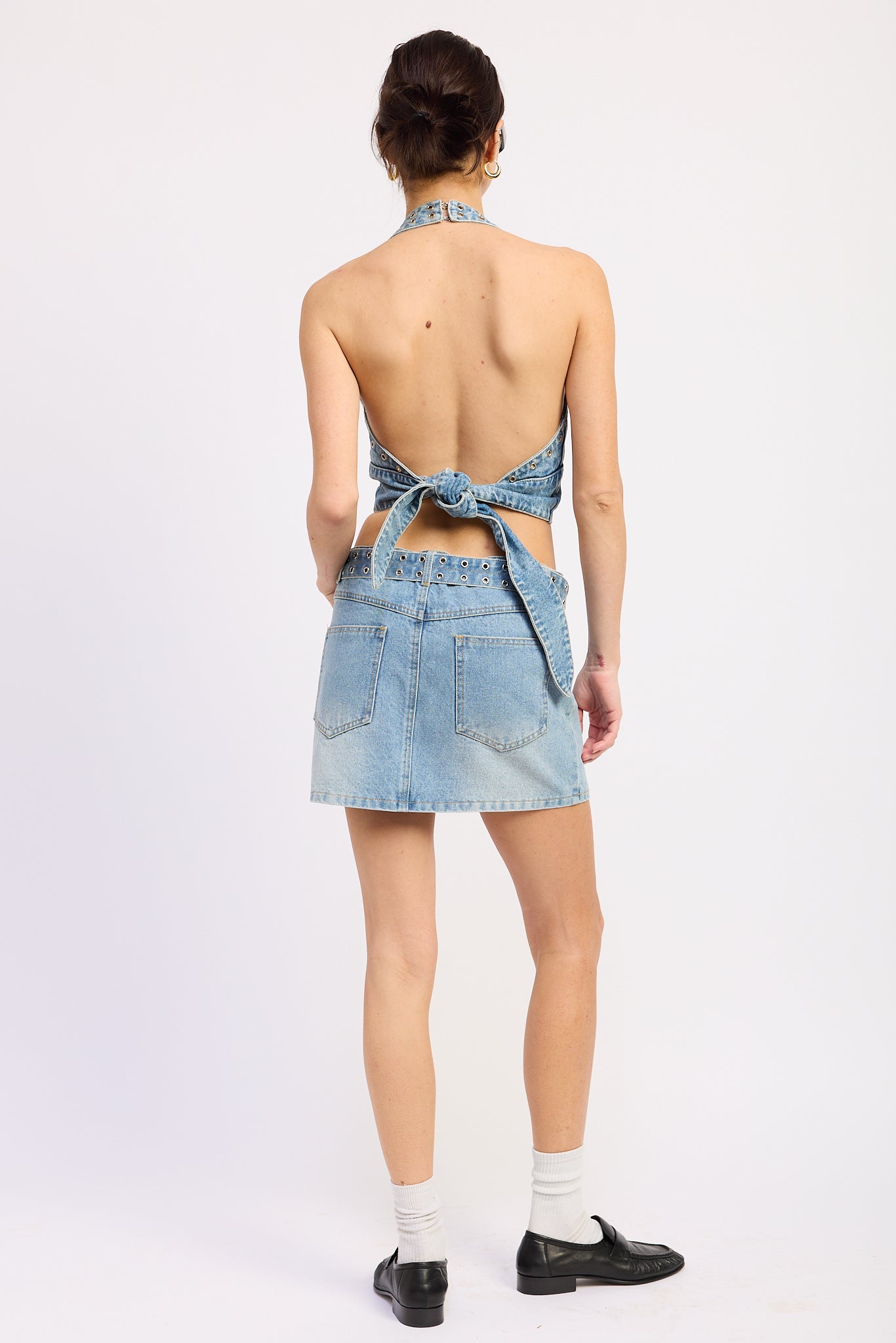 Leah Denim Grommet Halter Top