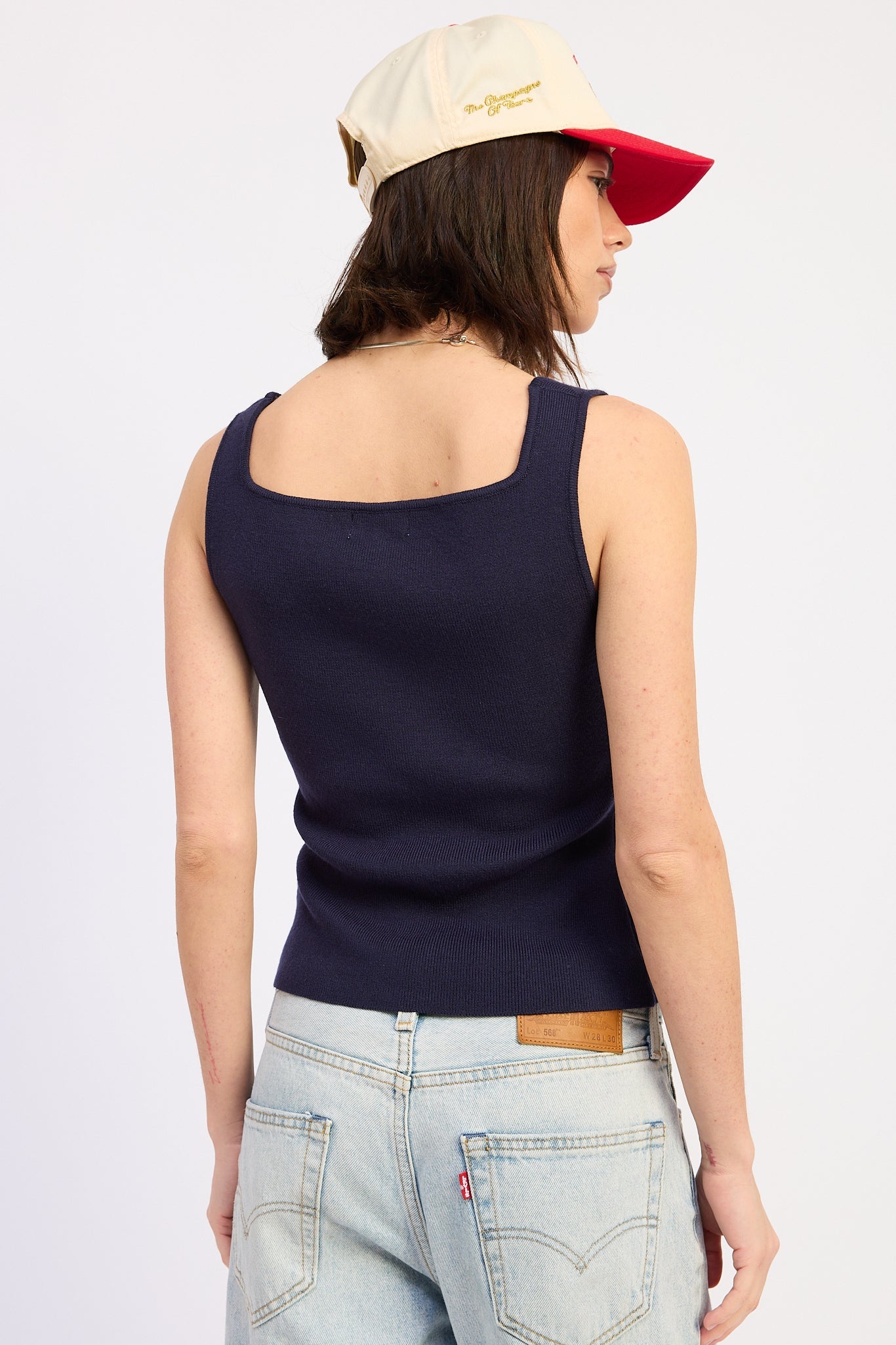 Rue Top in Navy - close up of ribbed texture detail