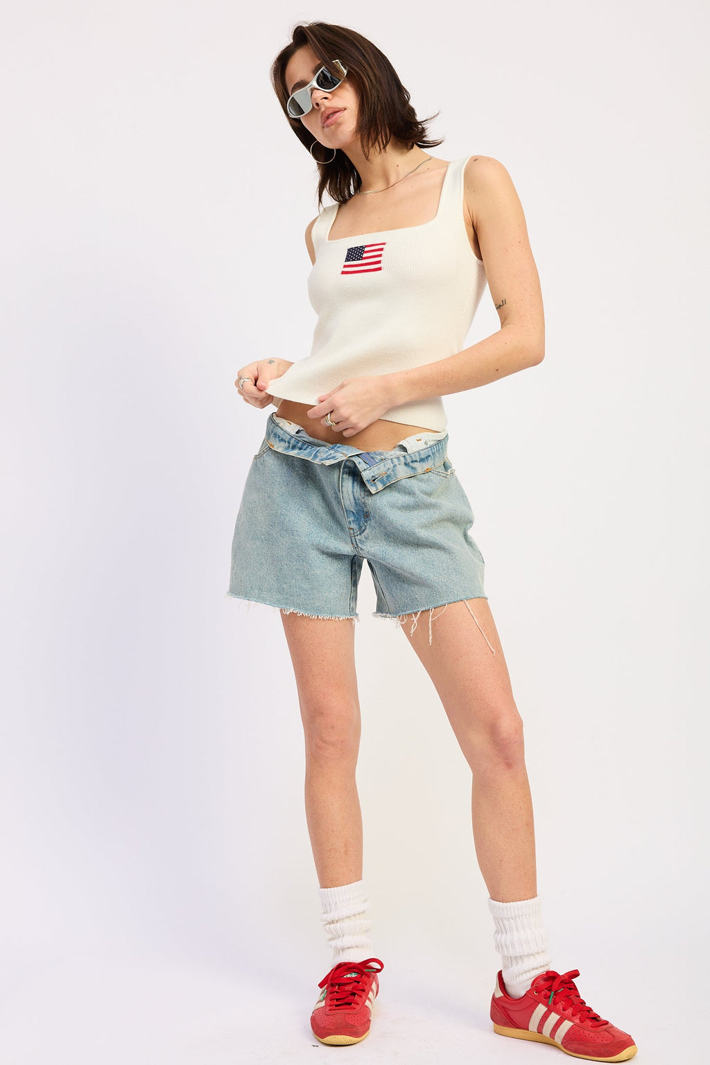 Xanthe Top in Off-White - styled outfit full length view