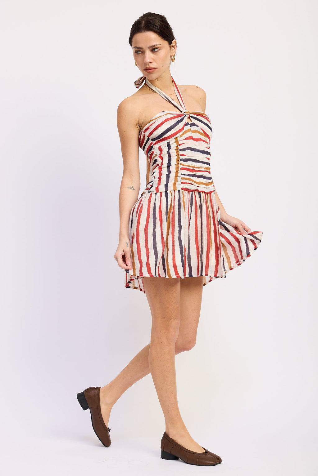 Vale Mini Dress in Red Navy Stripe - back view