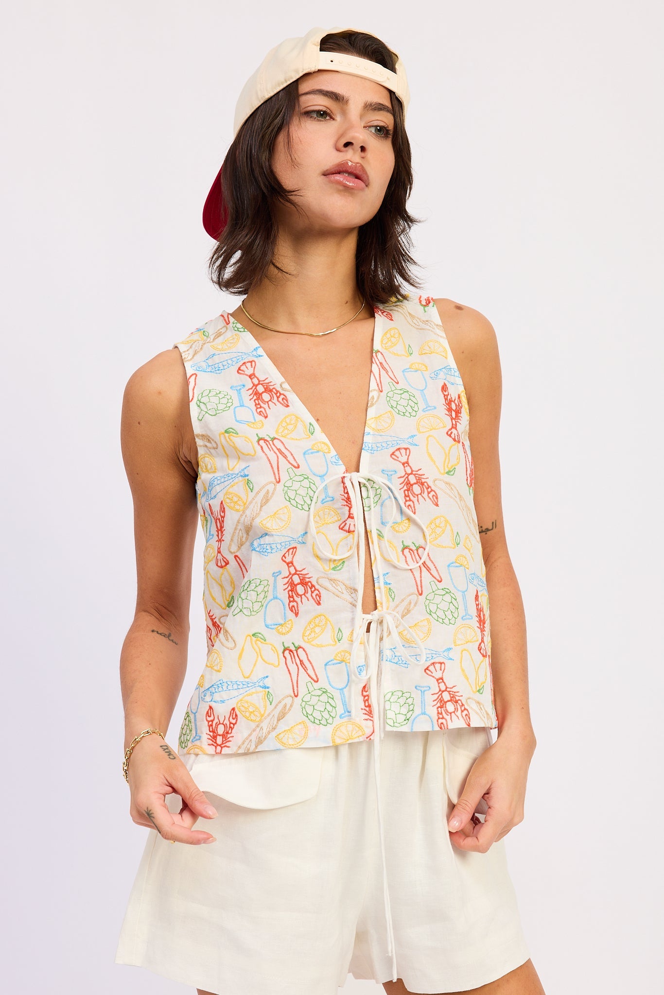 Onira Vest Top in Ivory Multi - back view