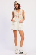Onira Vest Top in Ivory Multi - styled outfit full length view