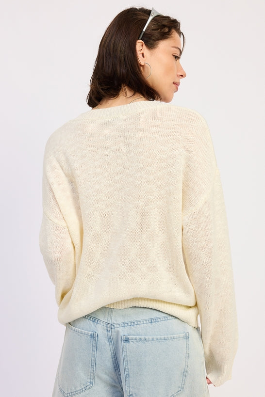 Evelina Sweater in Cream - close up of slub texture detail