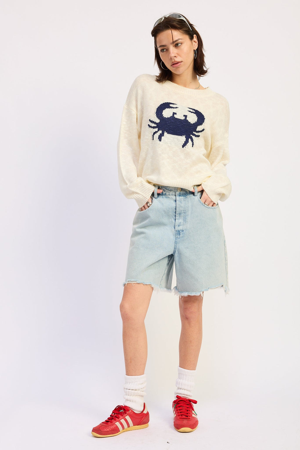 Evelina Sweater in Cream - styled outfit full length view