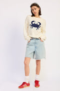 Evelina Sweater in Cream - styled outfit full length view