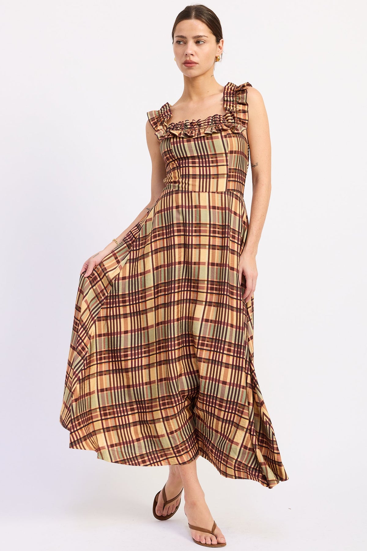 Kathleen almond square neck ruffle midi dress - view 4