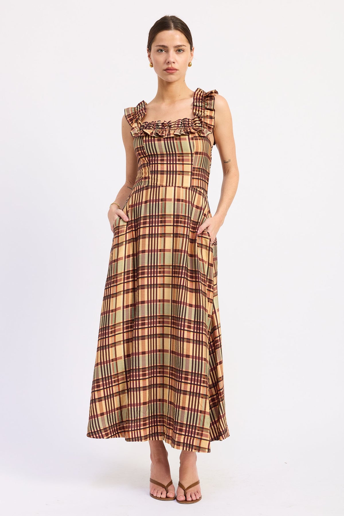 Kathleen almond square neck ruffle midi dress - view 1