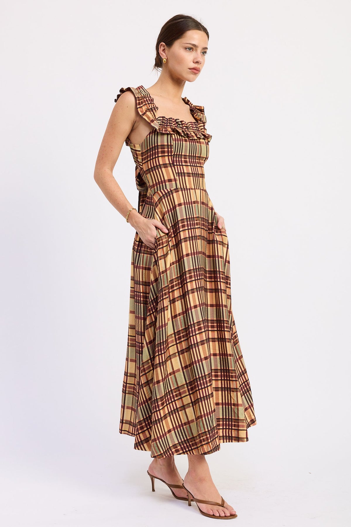 Kathleen almond square neck ruffle midi dress - view 2