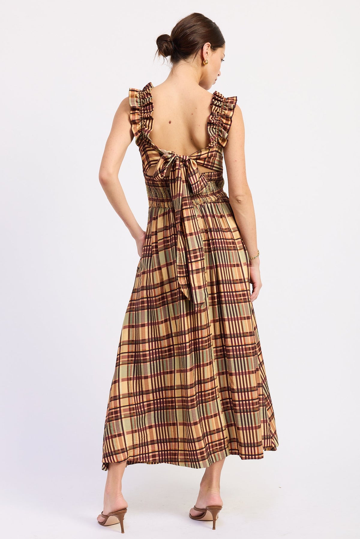 Kathleen almond square neck ruffle midi dress - view 3