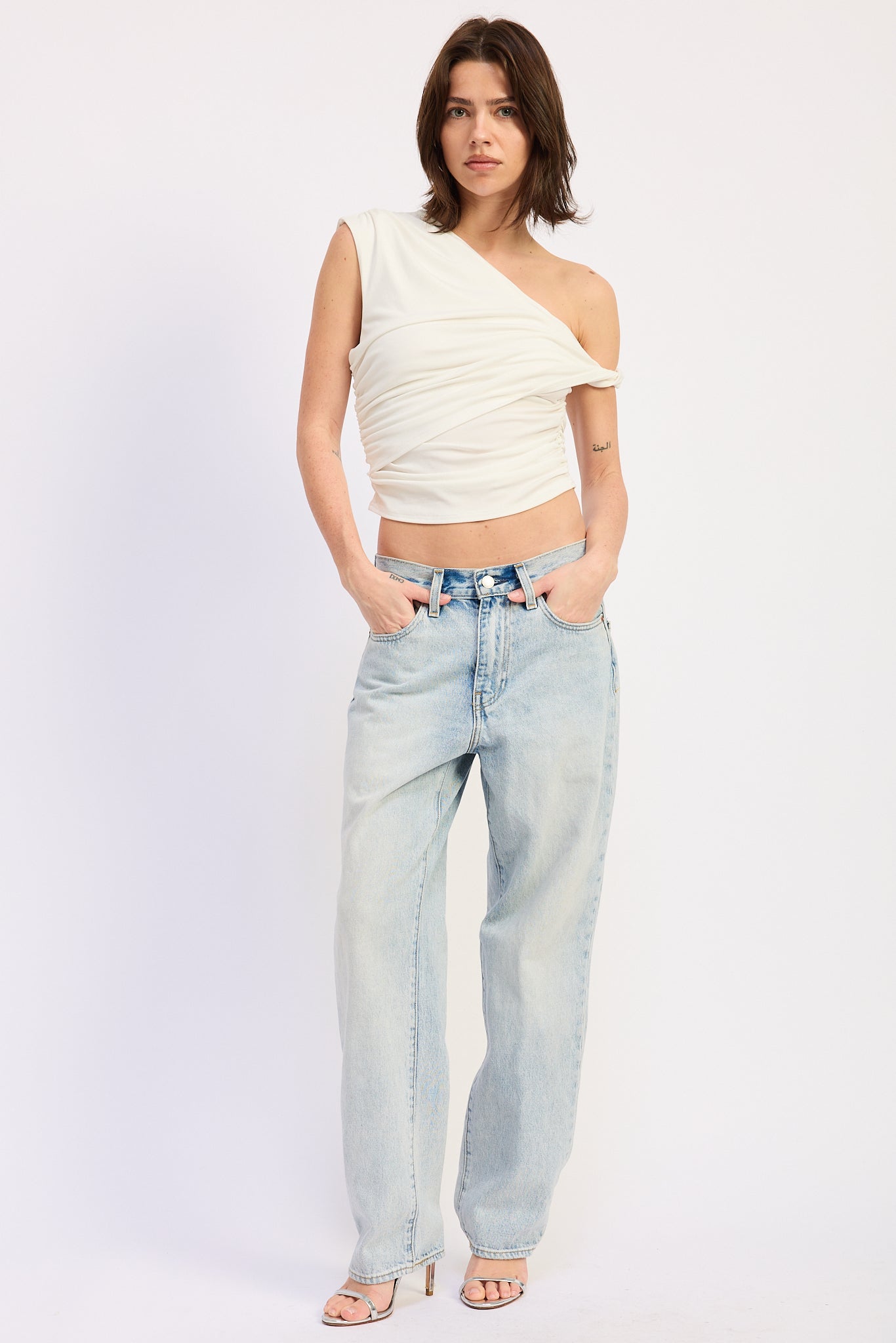 Hera Top in Off-White - styled outfit full length view