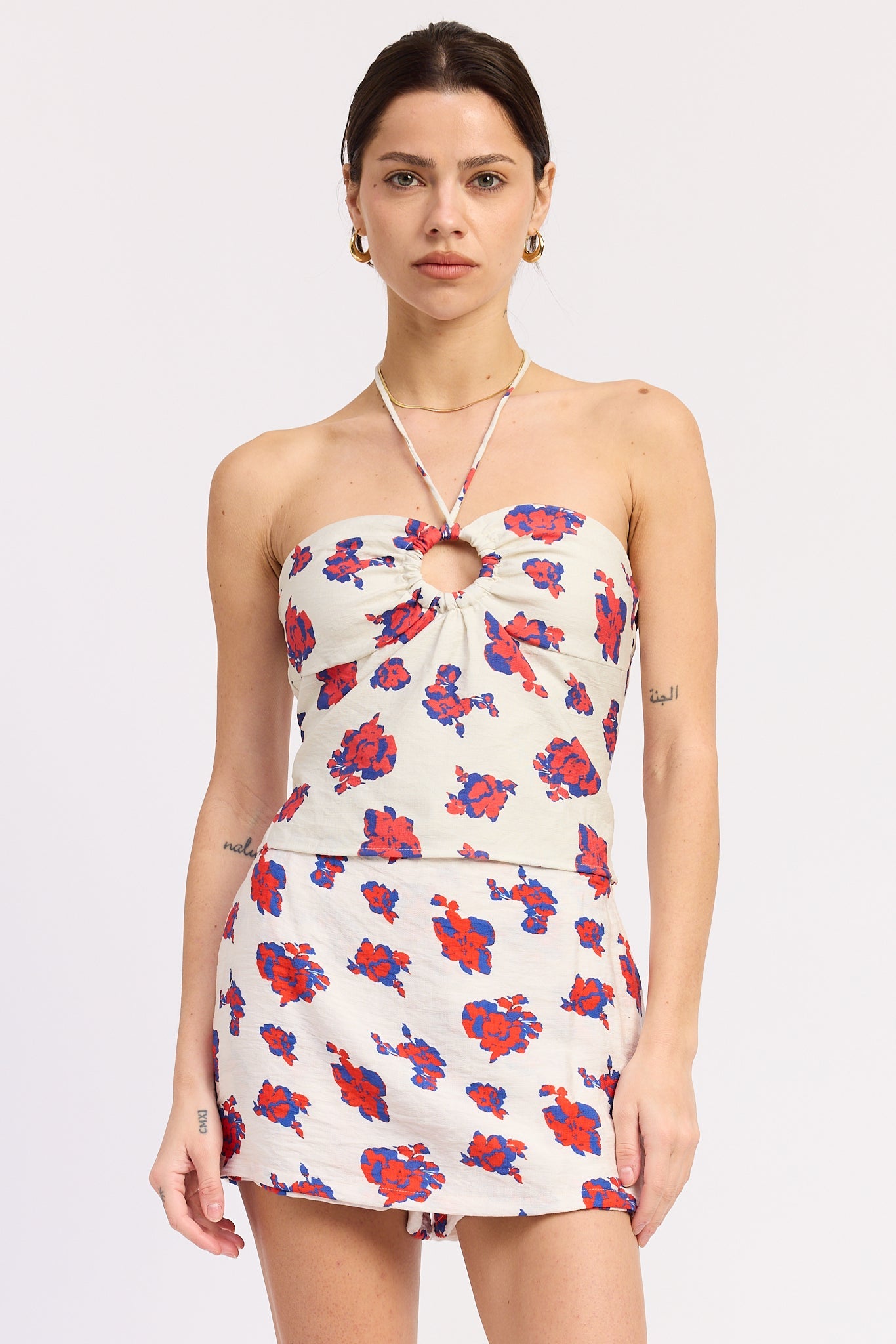 Indira Halter Top in Off-White - front view showing halter neck bustier silhouette