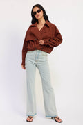 Faux Suede Cropped Trench Coat in mahogany, worn