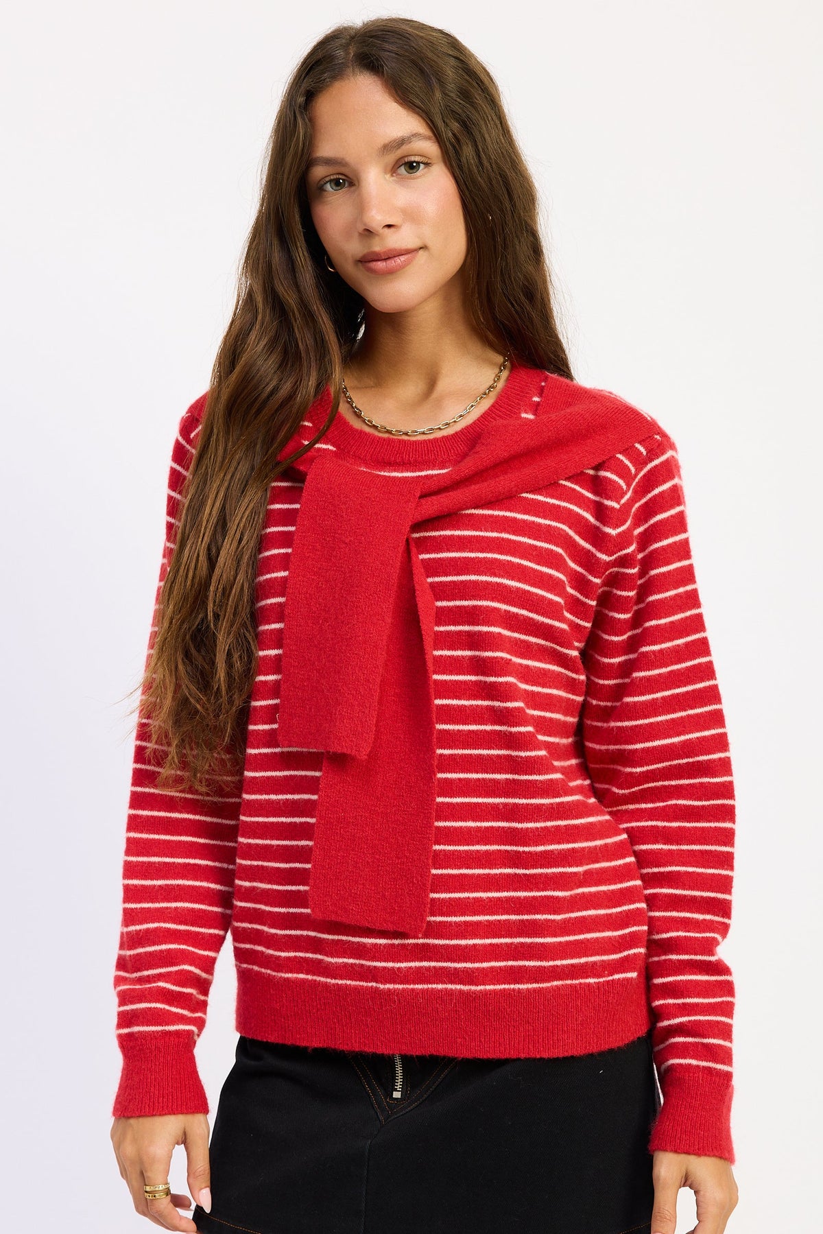 Hailey Sweater in red blush stripe - front view