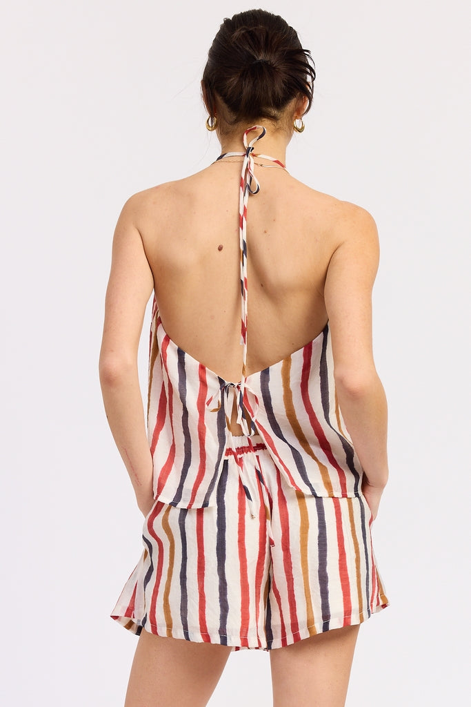 Vale Tie Top in Red Navy Stripe - styled with matching Vale Shorts