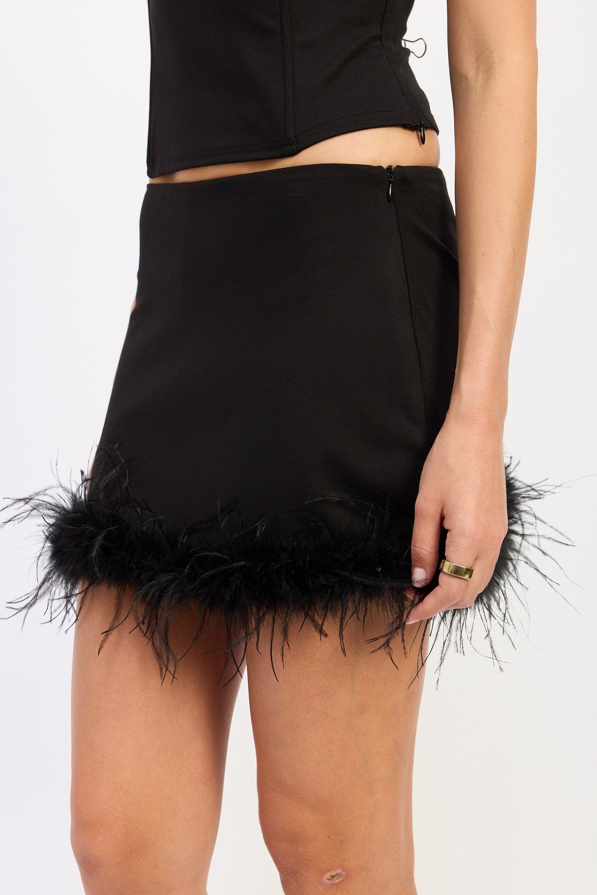 Eviana feather mini skirt in champagne and black - view 5