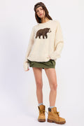 Cream Tilly knit sweater with grizzly bear graphic - view 4