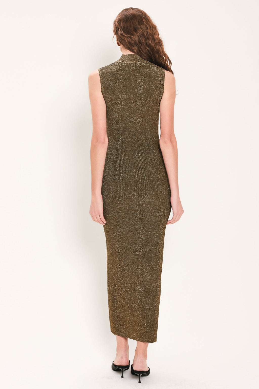 Keyhole Sleeveless Sweater Midi Dress in brown, lifestyle view