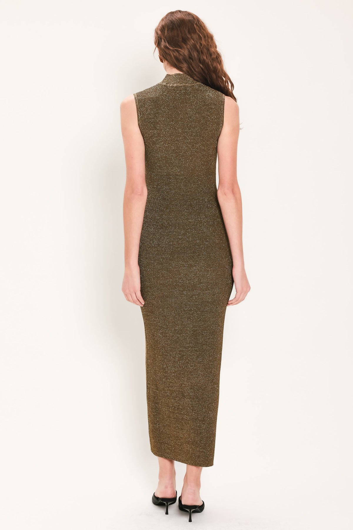 Keyhole Sleeveless Sweater Midi Dress in brown, lifestyle view