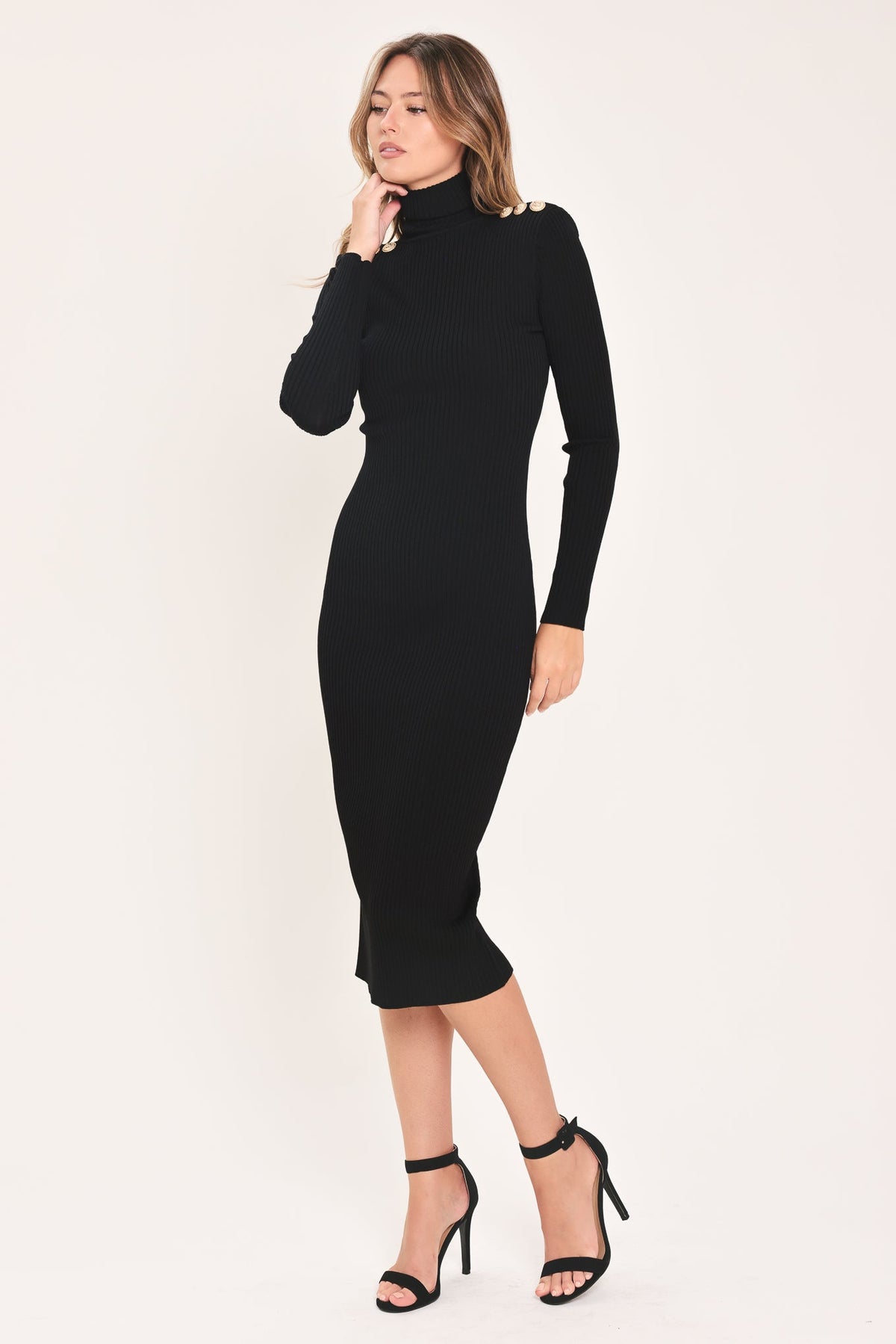 Polished Moments Turtleneck Sweater Midi Dress - close-up