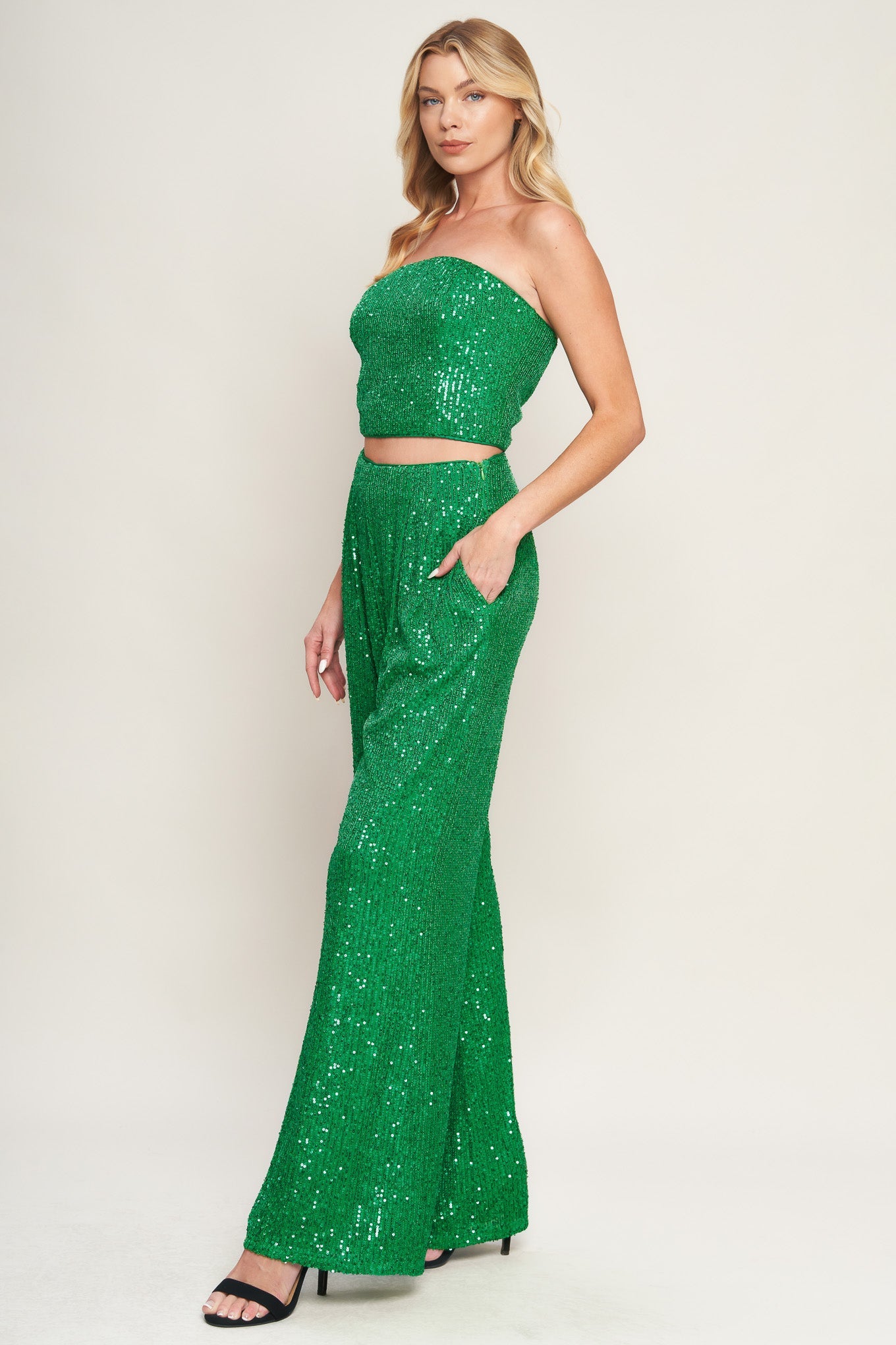 CHARMING COMPOSURE SEQUIN TOP AND BOTTOM SET