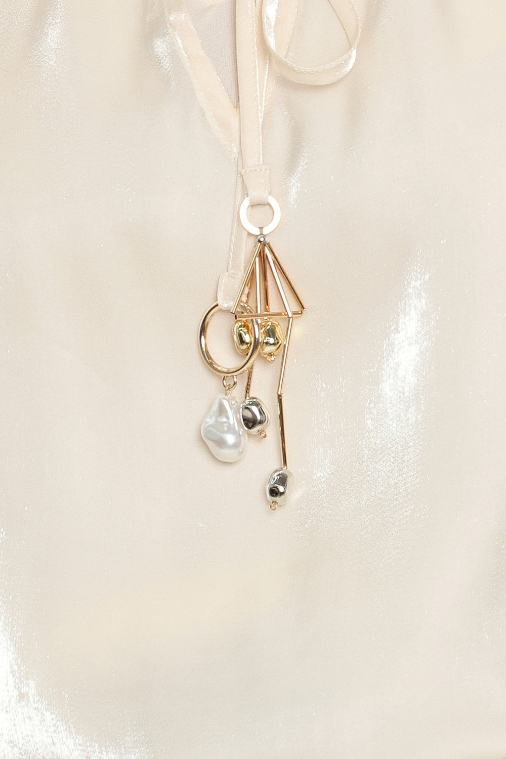 Pearl Charm Tie Front Peasant Top in champagne, alternate view